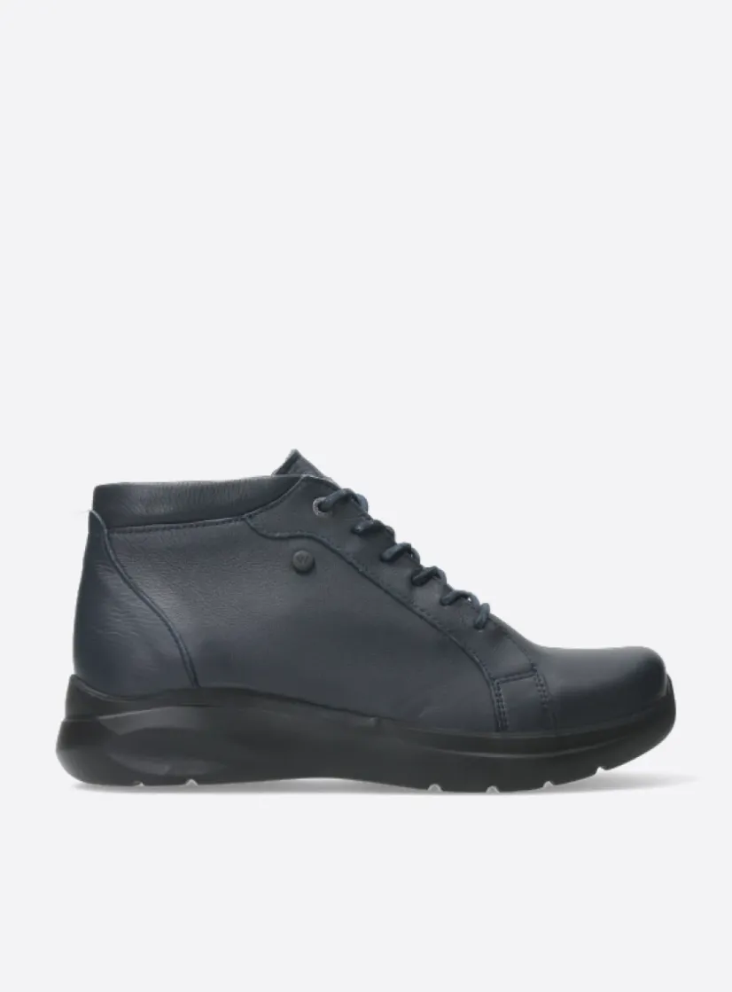 Wolky Lima - blauw leer<DAMES Hoge Veterschoenen|Wandelschoenen