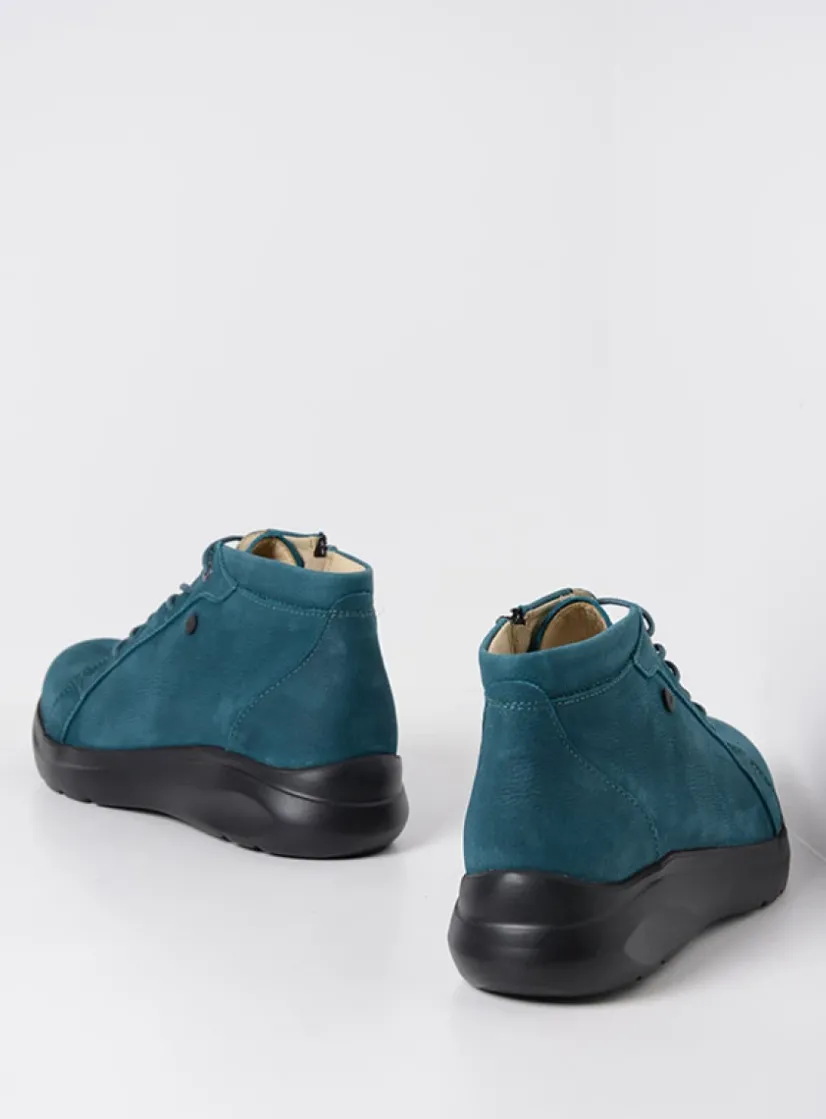 Wolky Lima - petrol nubuck<DAMES Hoge Veterschoenen|Wandelschoenen