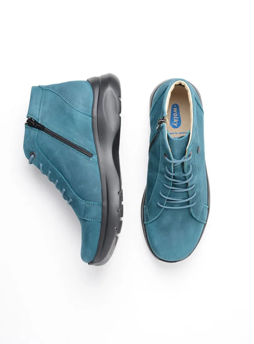 Wolky Lima - petrol nubuck<DAMES Hoge Veterschoenen|Wandelschoenen
