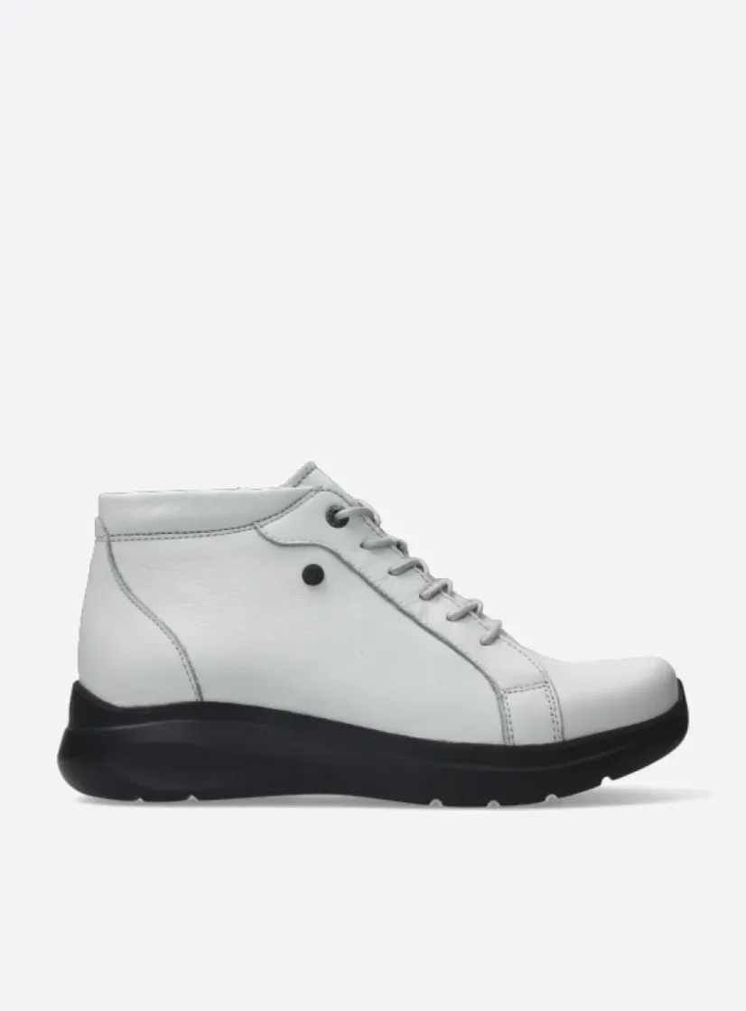 Wolky Lima - wol wit leer<DAMES Hoge Veterschoenen|Wandelschoenen