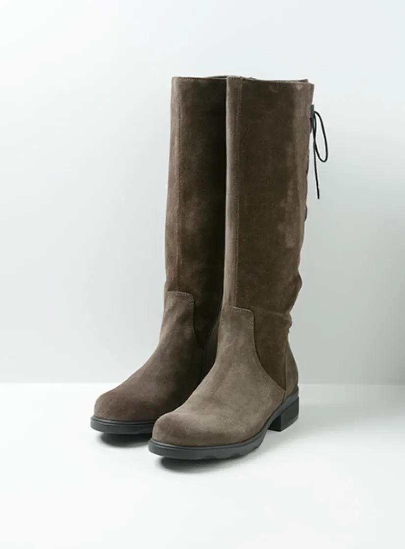 Wolky Longview - donkerbruin suede<DAMES Veterlaarzen|Lange Laarzen
