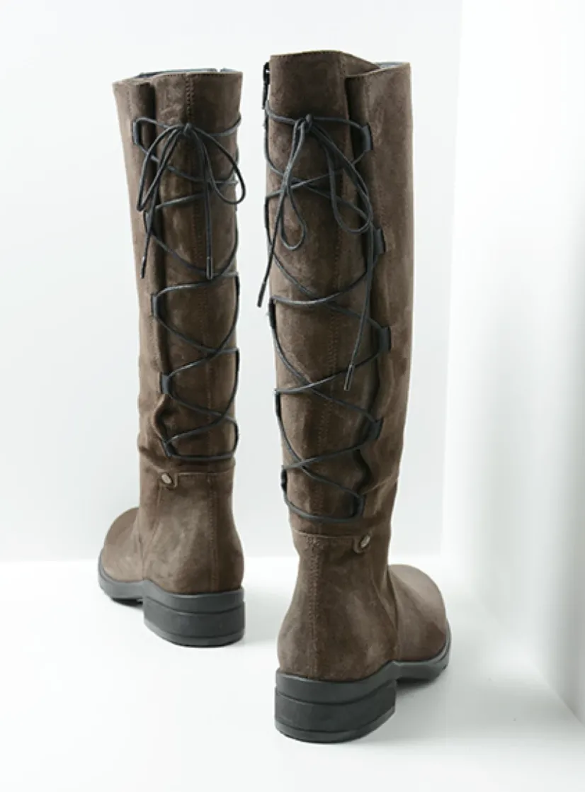 Wolky Longview - donkerbruin suede<DAMES Veterlaarzen|Lange Laarzen