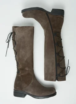 Wolky Longview - donkerbruin suede<DAMES Veterlaarzen|Lange Laarzen