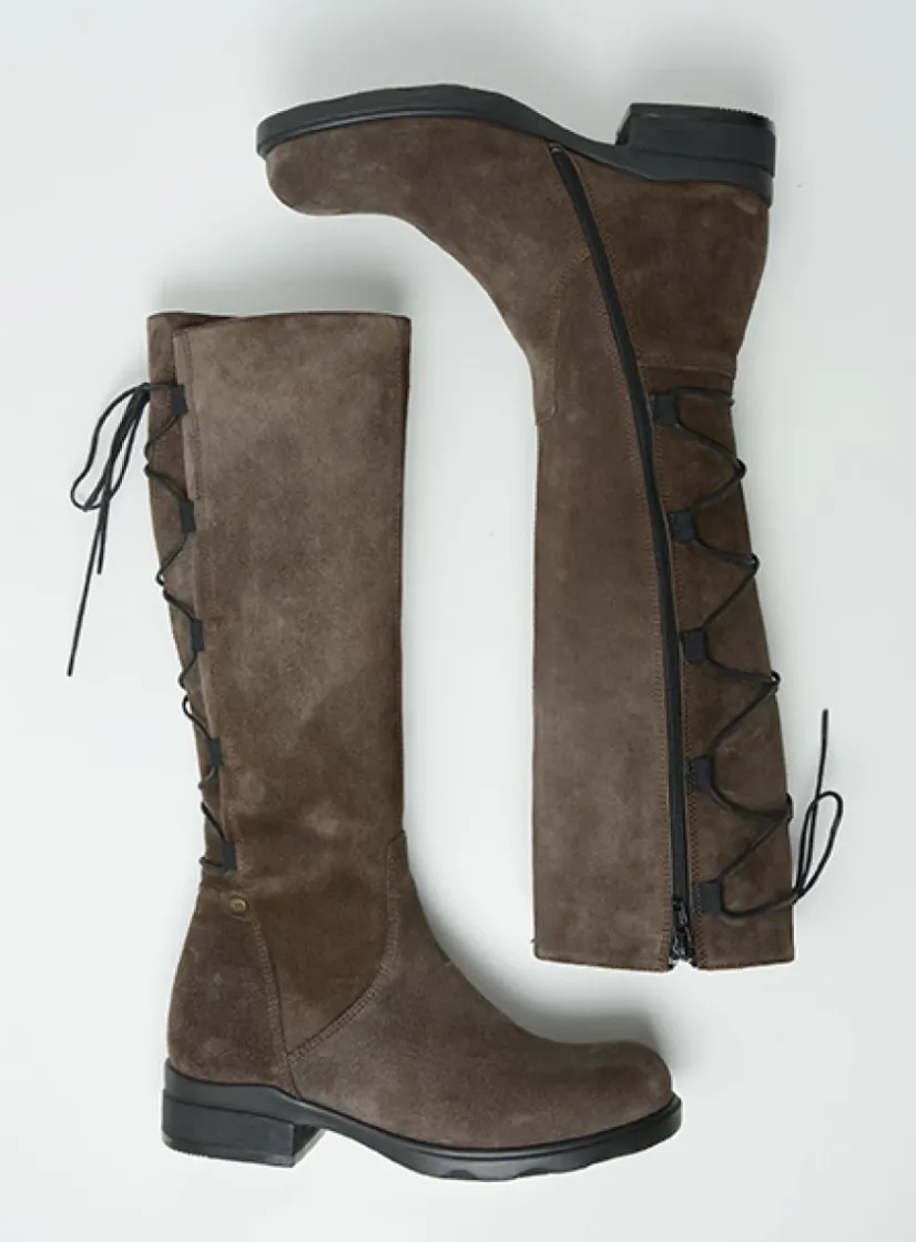 Wolky Longview - donkerbruin suede<DAMES Veterlaarzen|Lange Laarzen
