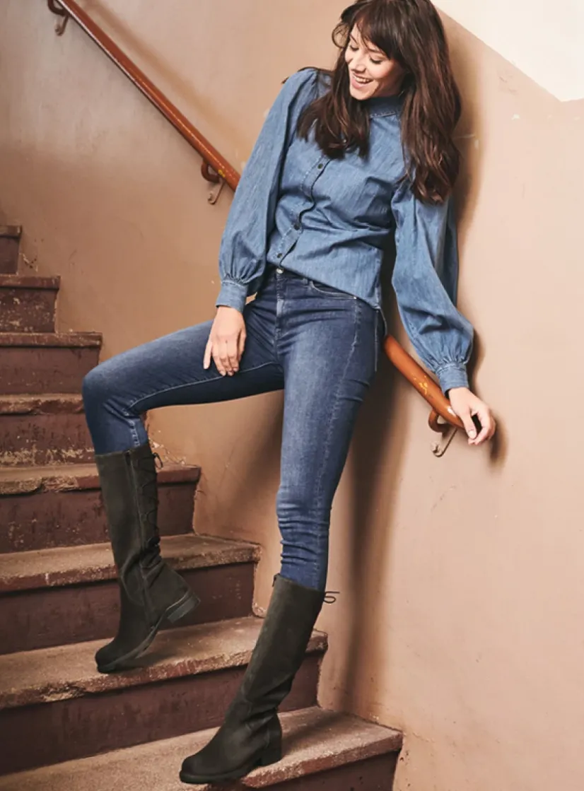 Wolky Longview - donkerbruin suede<DAMES Veterlaarzen|Lange Laarzen