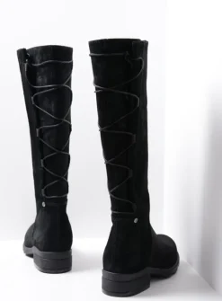 Wolky Longview - zwart suede<DAMES Veterlaarzen|Lange Laarzen
