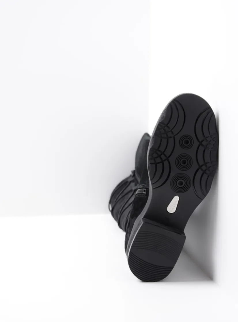 Wolky Longview - zwart suede<DAMES Veterlaarzen|Lange Laarzen