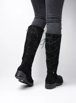 Wolky Longview - zwart suede<DAMES Veterlaarzen|Lange Laarzen