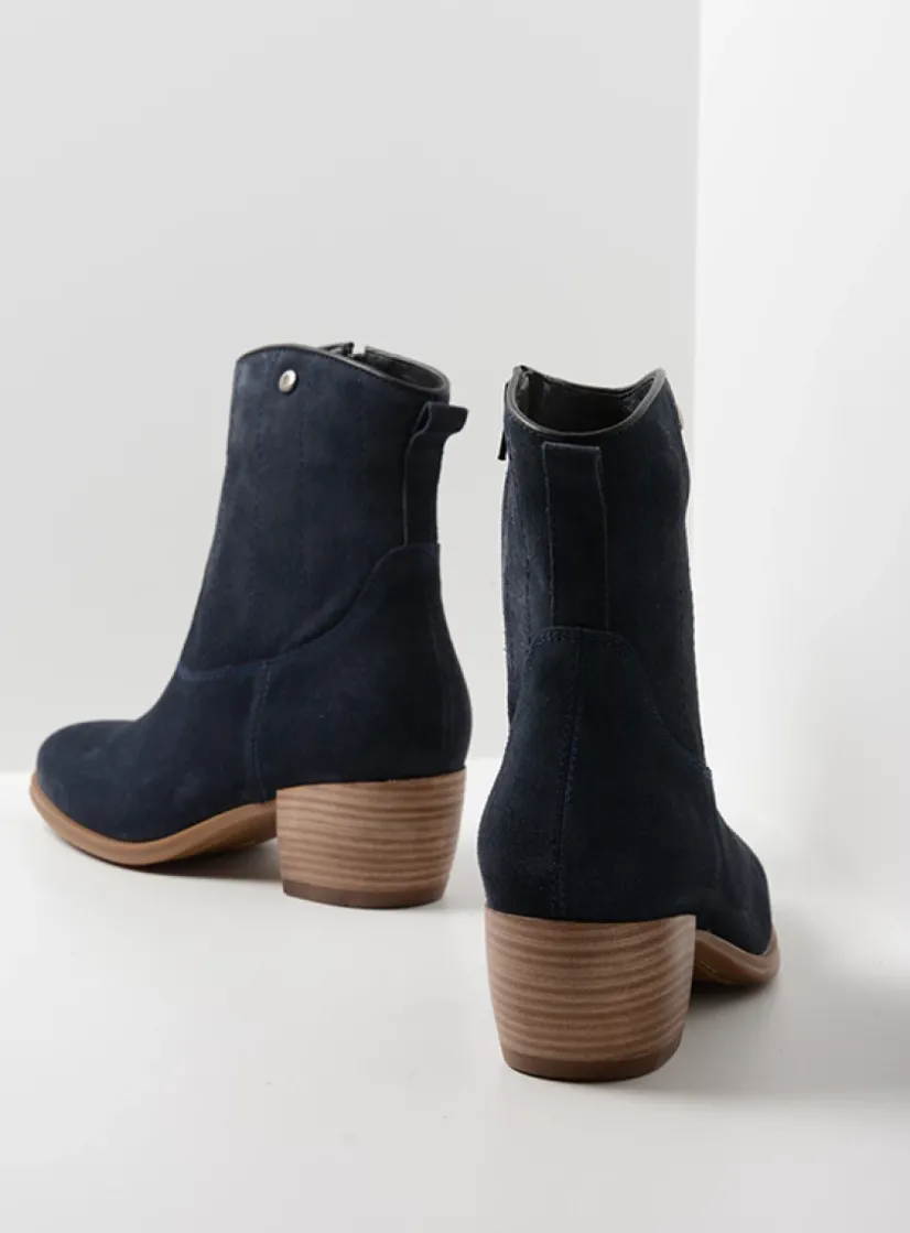 Wolky Lubbock - blauw zomer suede<DAMES Cowboylaarzen|Enkellaarsjes