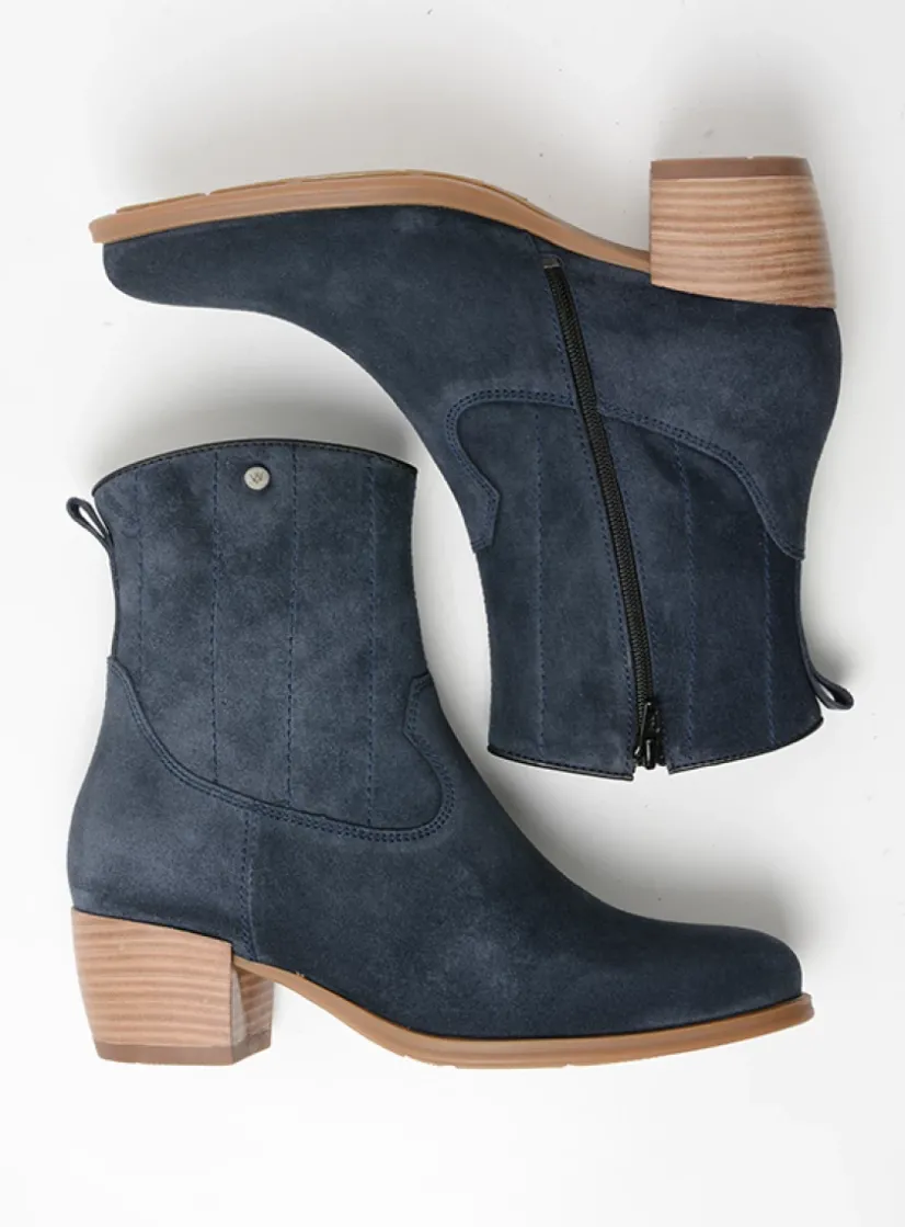 Wolky Lubbock - blauw zomer suede<DAMES Cowboylaarzen|Enkellaarsjes