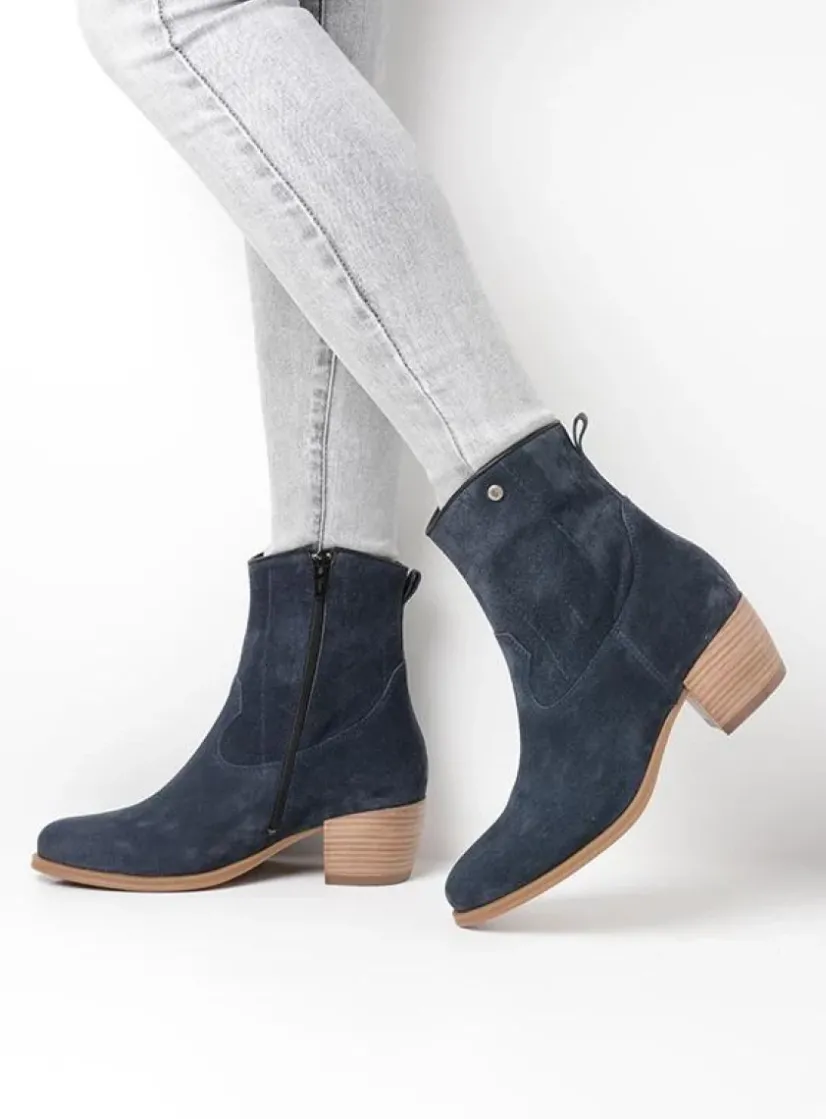 Wolky Lubbock - blauw zomer suede<DAMES Cowboylaarzen|Enkellaarsjes