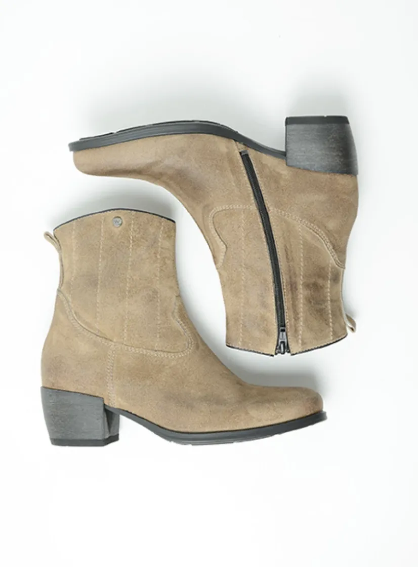 Wolky Lubbock - taupe suede<DAMES Cowboylaarzen|Enkellaarsjes