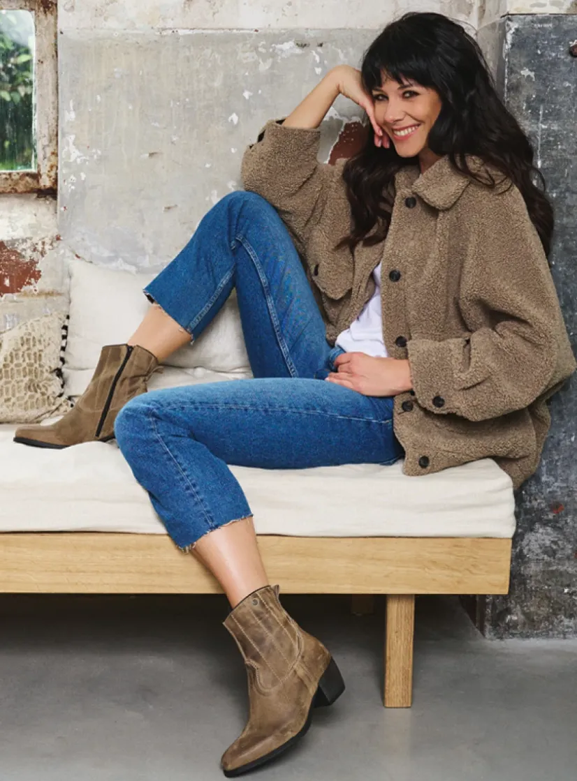 Wolky Lubbock - taupe suede<DAMES Cowboylaarzen|Enkellaarsjes