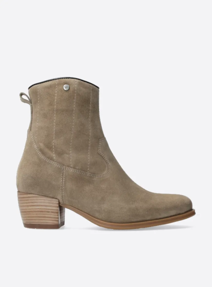 Wolky Lubbock - taupe zomer suede<DAMES Cowboylaarzen|Enkellaarsjes