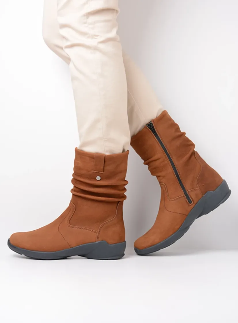 Wolky Luna - cognac nubuck<DAMES Halfhoge Laarzen|Herfst/Winter