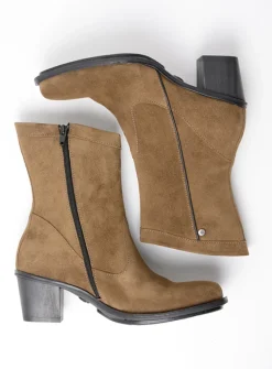 Wolky Mallow - donker taupe suede<DAMES Halfhoge Laarzen|Enkellaarsjes