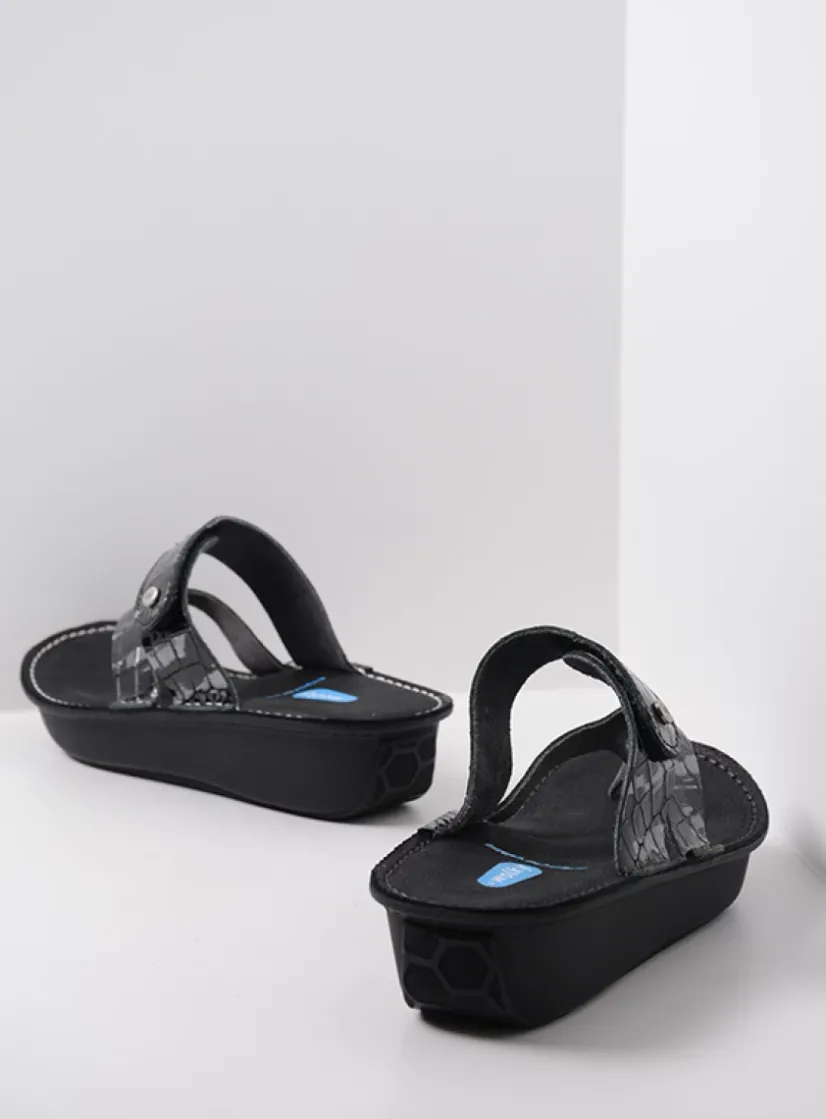 Wolky Martinique - antraciet crocolook lakleer<DAMES Slippers