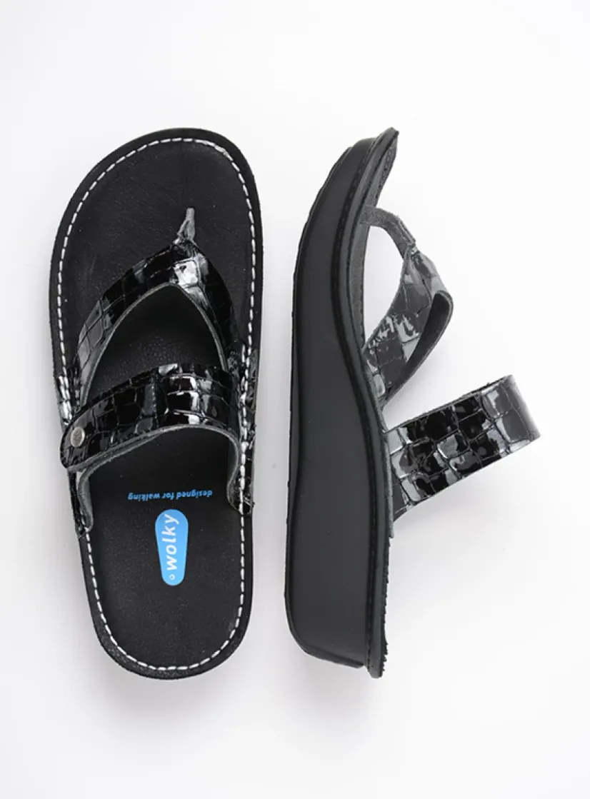 Wolky Martinique - antraciet crocolook lakleer<DAMES Slippers