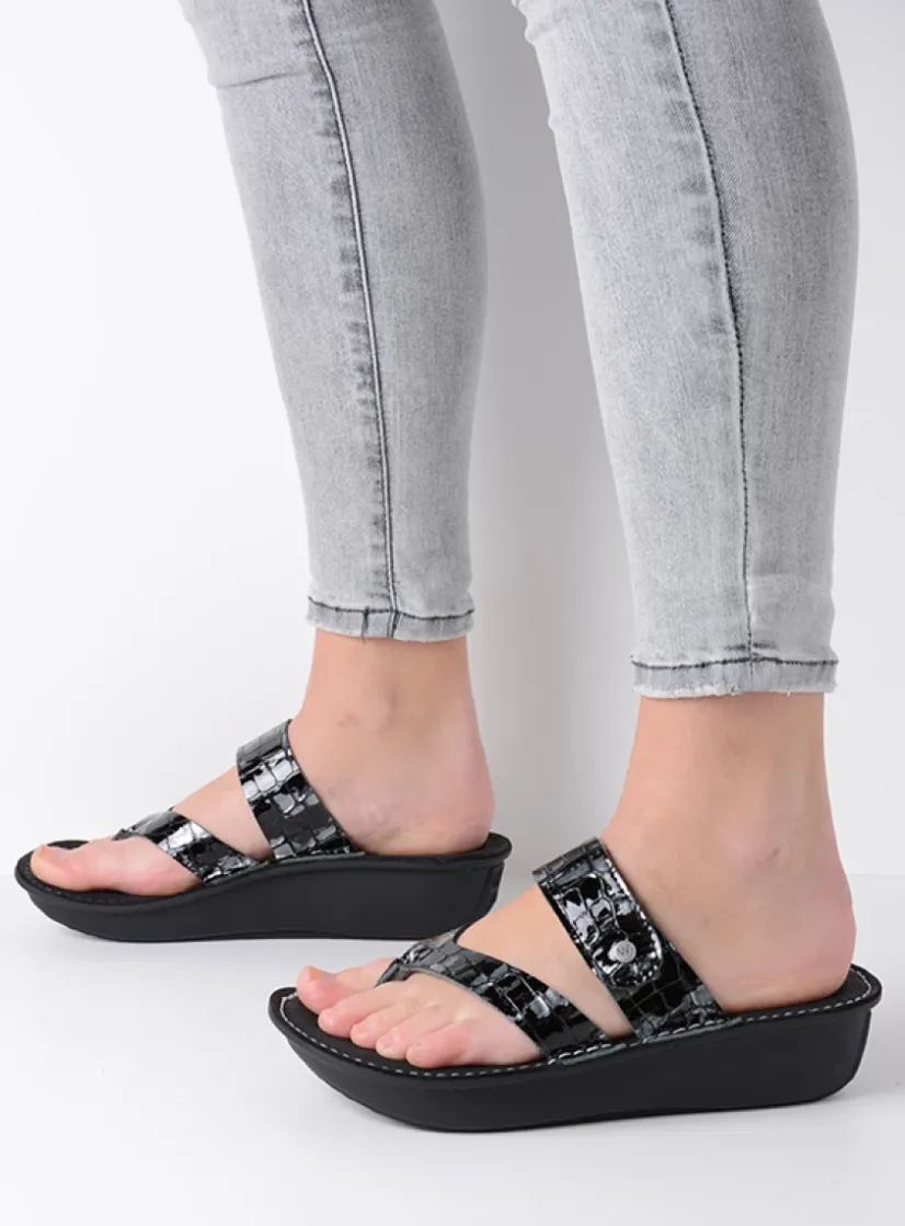 Wolky Martinique - antraciet crocolook lakleer<DAMES Slippers