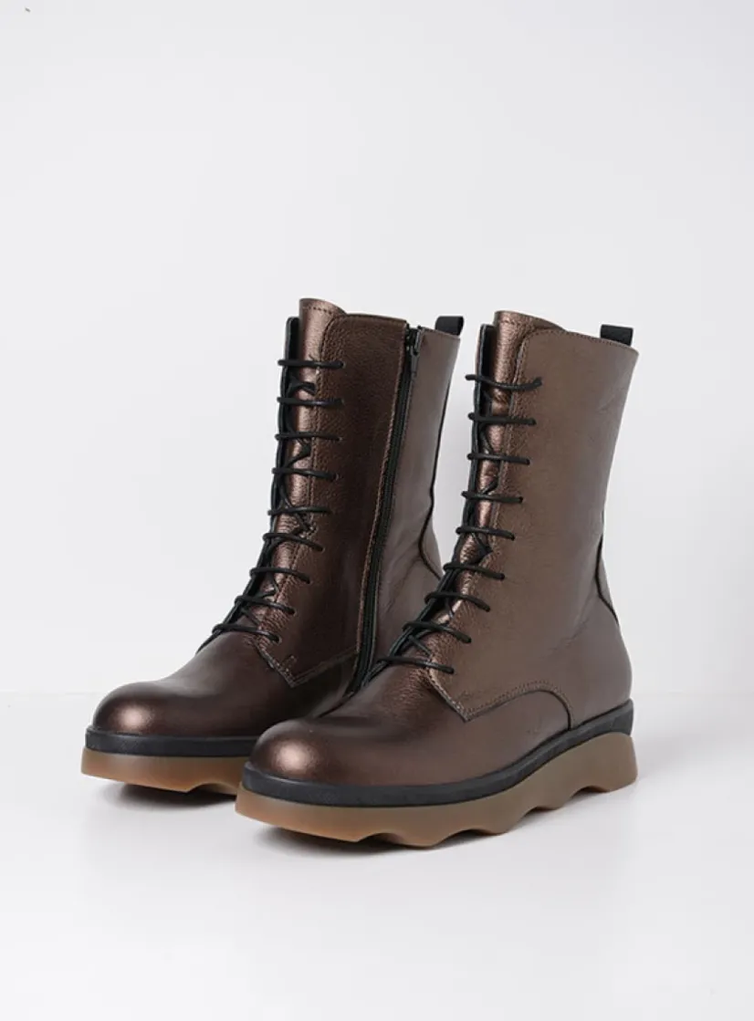 Wolky Mito - brons leer<DAMES Veterlaarzen|Herfst/Winter