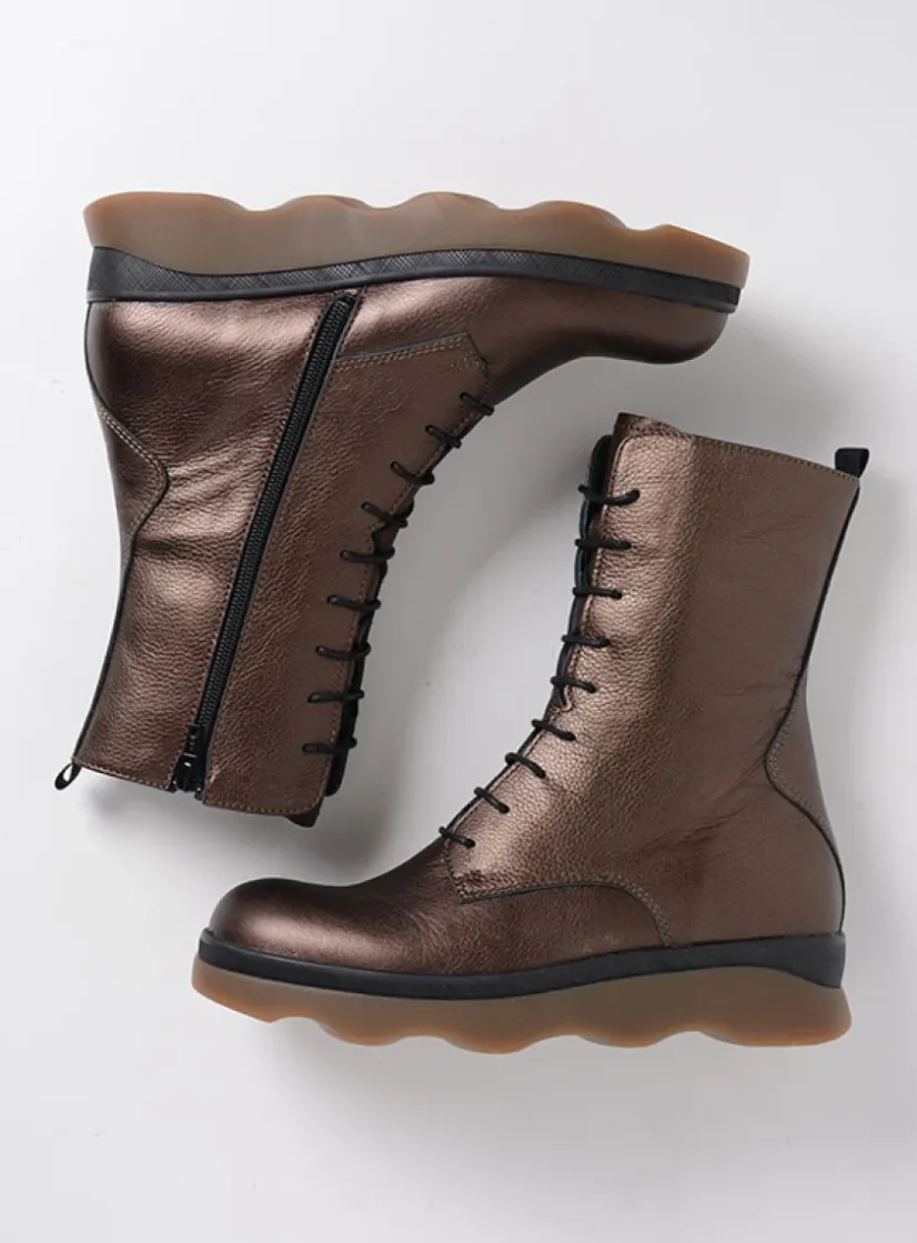 Wolky Mito - brons leer<DAMES Veterlaarzen|Herfst/Winter