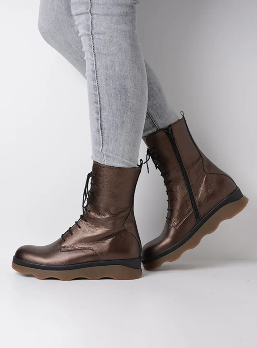 Wolky Mito - brons leer<DAMES Veterlaarzen|Herfst/Winter
