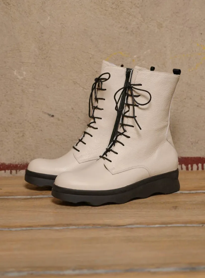 Wolky Mito - wol wit leer<DAMES Veterlaarzen|Herfst/Winter