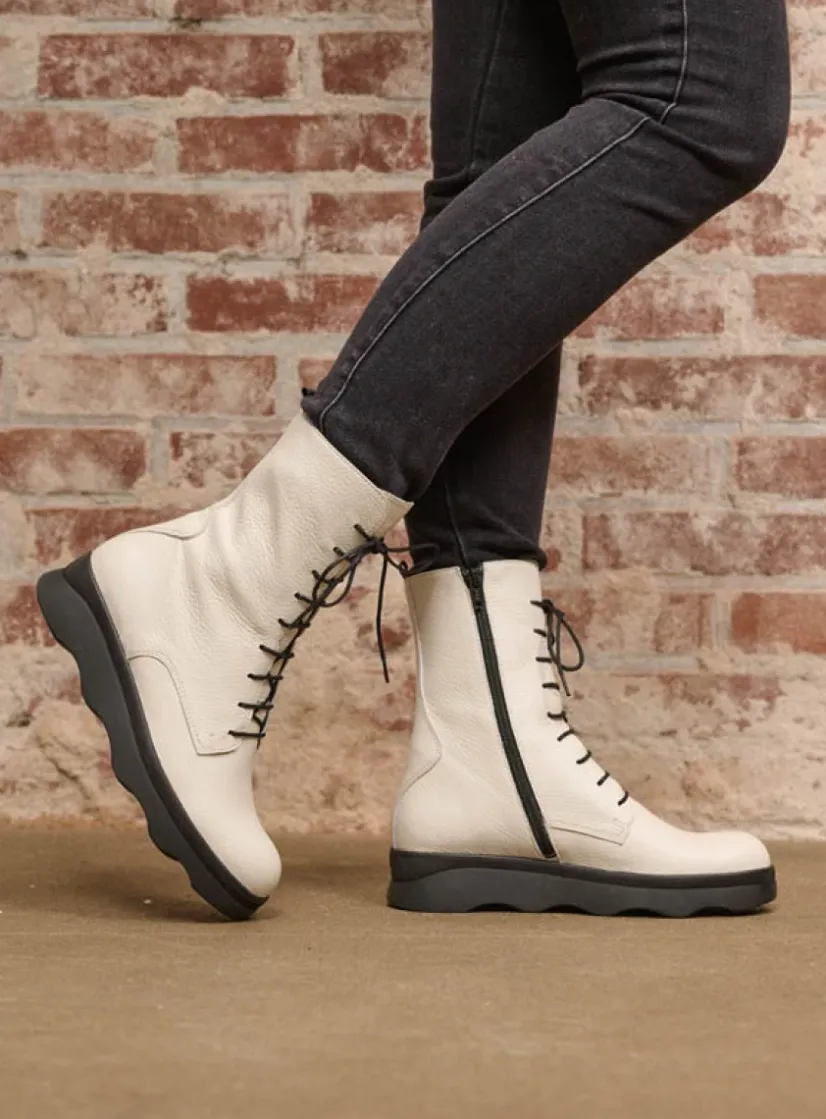 Wolky Mito - wol wit leer<DAMES Veterlaarzen|Herfst/Winter
