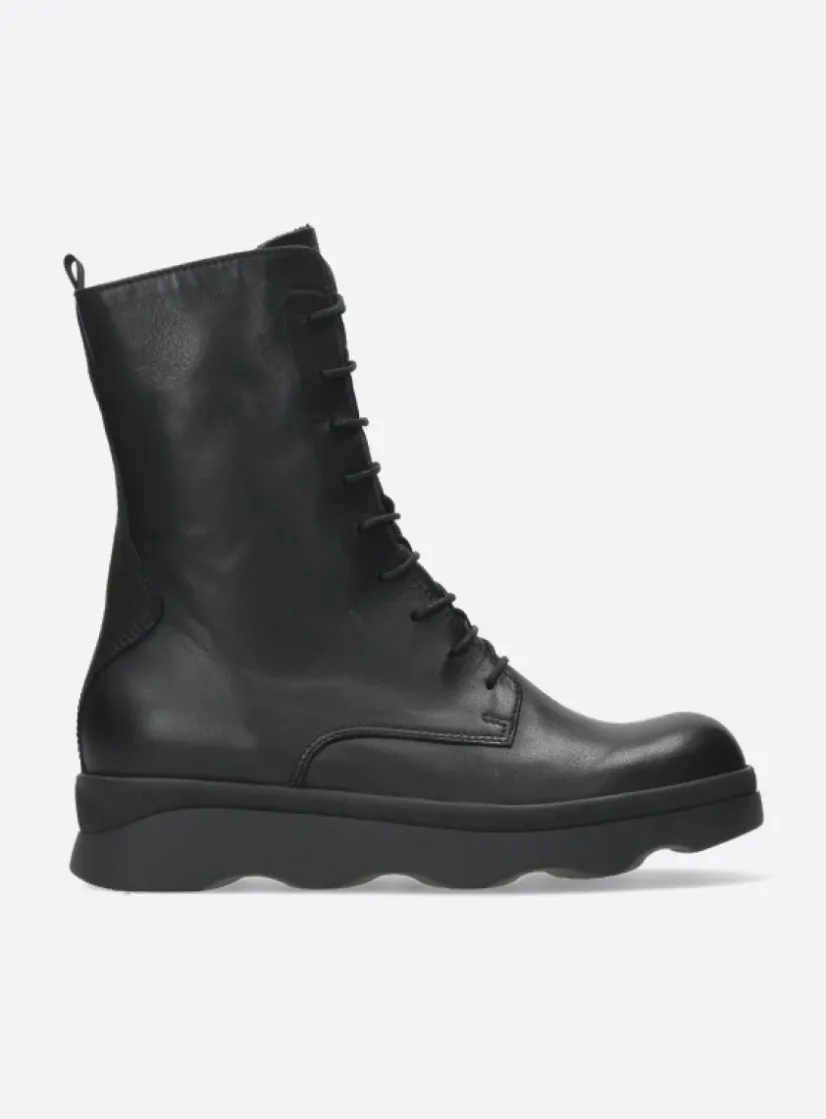 Wolky Mito - zwart leer<DAMES Veterlaarzen|Herfst/Winter