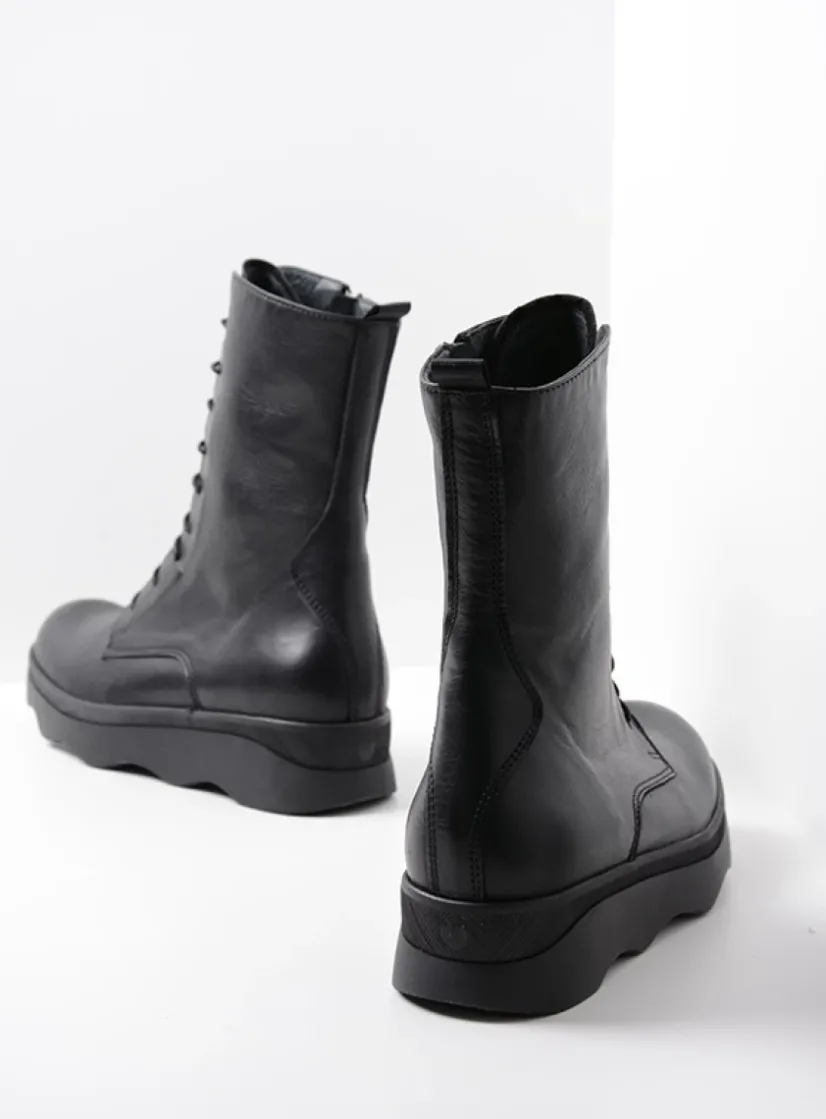 Wolky Mito - zwart leer<DAMES Veterlaarzen|Herfst/Winter