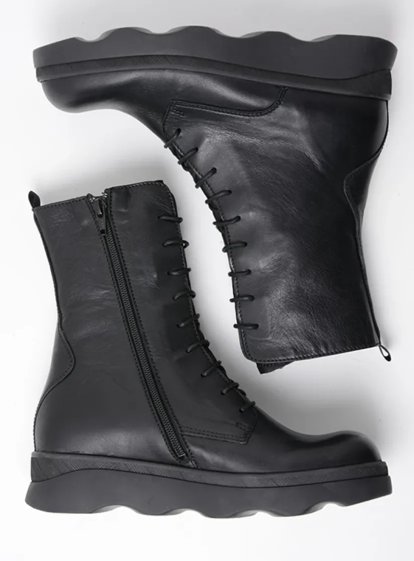 Wolky Mito - zwart leer<DAMES Veterlaarzen|Herfst/Winter