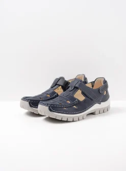 Wolky Move - blauw zomer leer<DAMES Bandschoenen