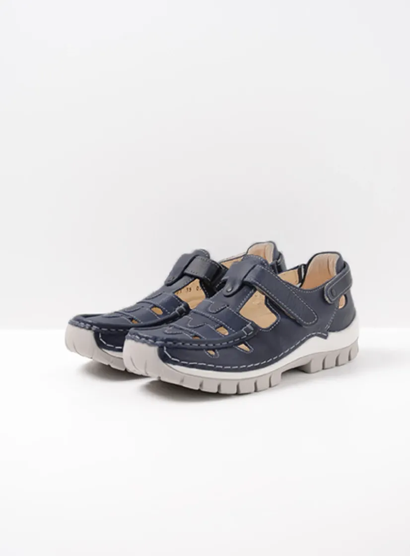 Wolky Move - blauw zomer leer<DAMES Bandschoenen