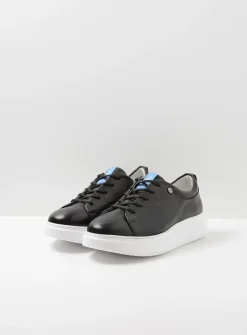 Wolky Move it - zwart leer<DAMES Lage Veterschoenen|Sneakers