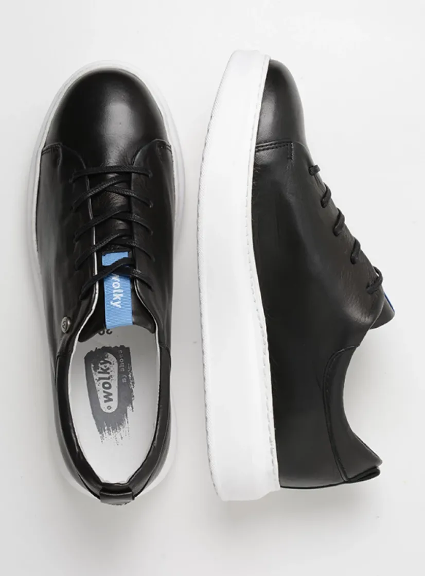 Wolky Move it - zwart leer<DAMES Lage Veterschoenen|Sneakers