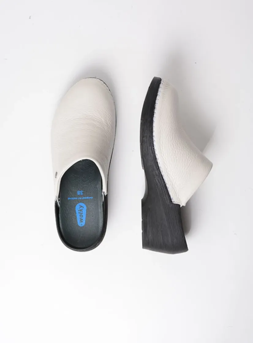 Wolky Multi Clog - creme wit leer<DAMES Klompen|Herfst/Winter