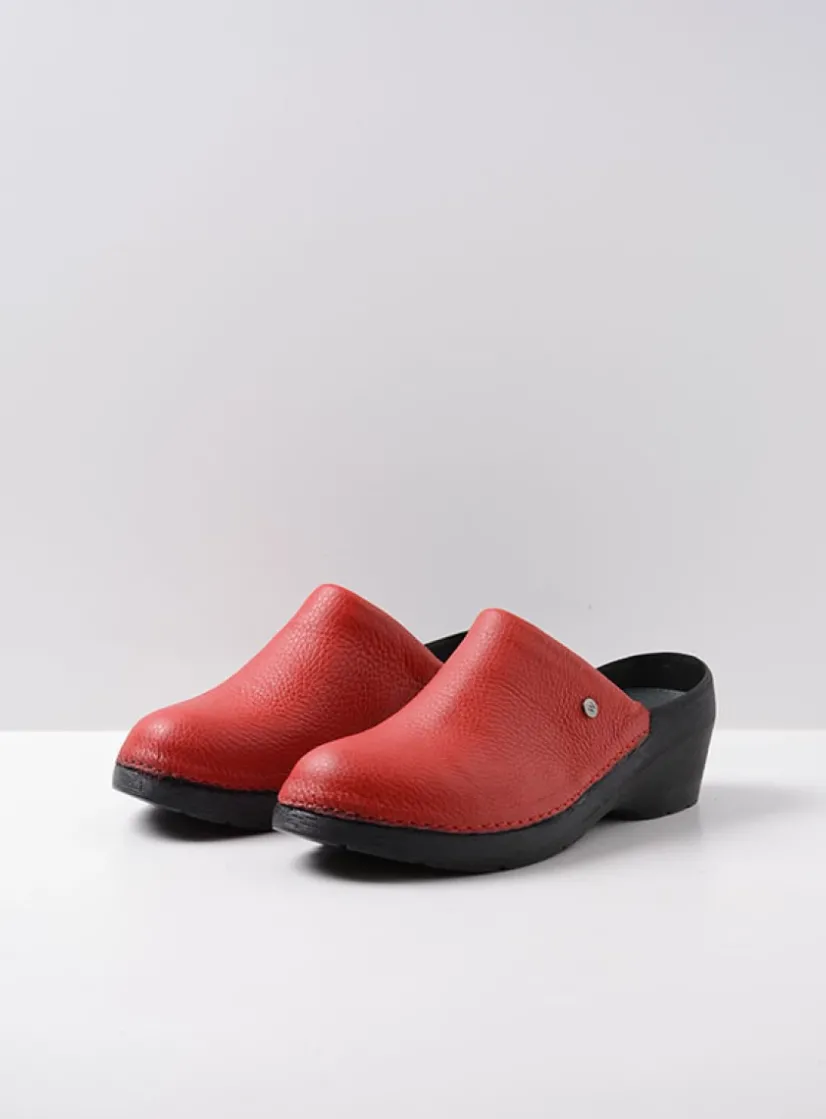 Wolky Multi Clog - rood leer<DAMES Klompen|Herfst/Winter