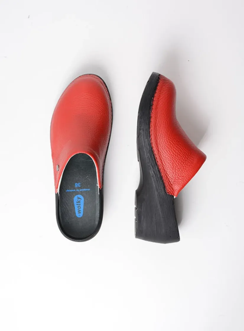 Wolky Multi Clog - rood leer<DAMES Klompen|Herfst/Winter