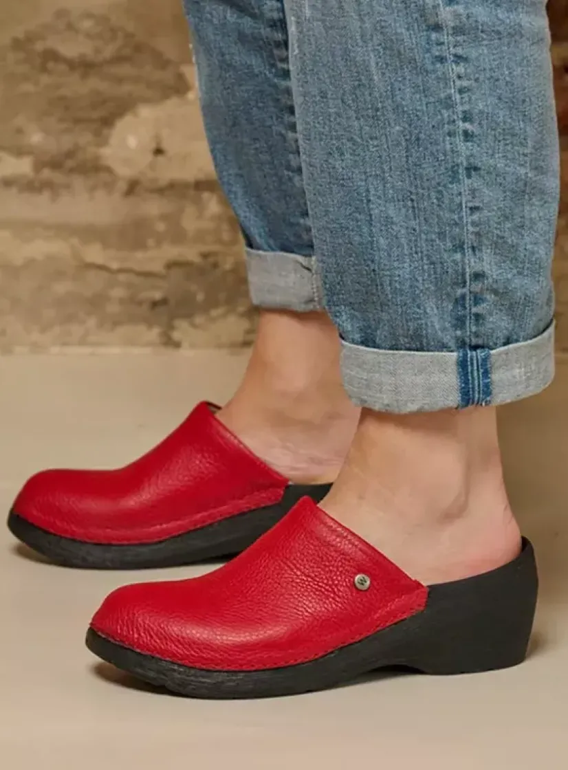 Wolky Multi Clog - rood leer<DAMES Klompen|Herfst/Winter