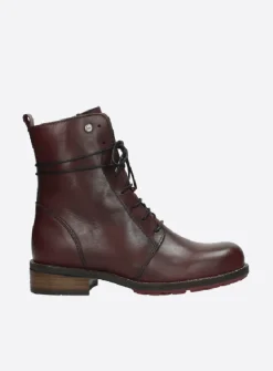 Wolky Murray - bordeaux leer<DAMES Veterlaarzen|Halfhoge Laarzen