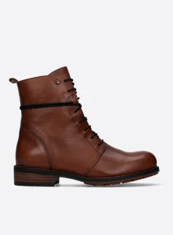 Wolky Murray - cognac leer<DAMES Veterlaarzen|Halfhoge Laarzen