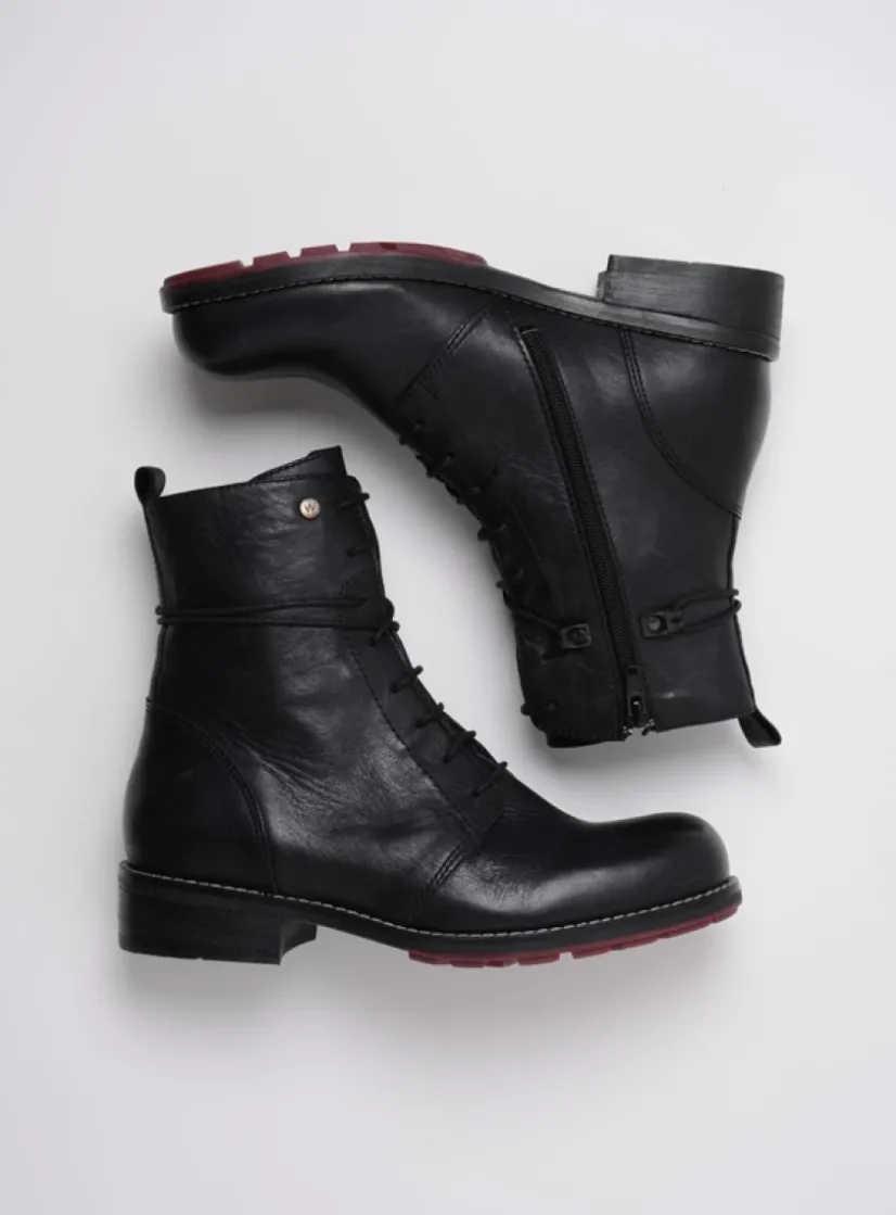 Wolky Murray XW - zwart leer<DAMES Veterlaarzen|Herfst/Winter