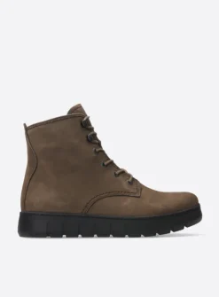 Wolky New Wave - donker taupe nubuck<DAMES Hoge Veterschoenen|Veterlaarzen