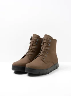 Wolky New Wave - donker taupe nubuck<DAMES Hoge Veterschoenen|Veterlaarzen