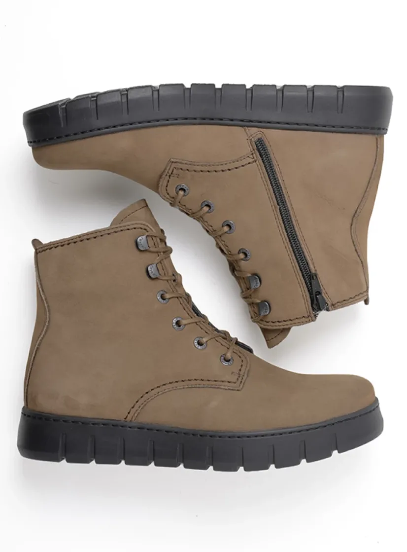 Wolky New Wave - donker taupe nubuck<DAMES Hoge Veterschoenen|Veterlaarzen