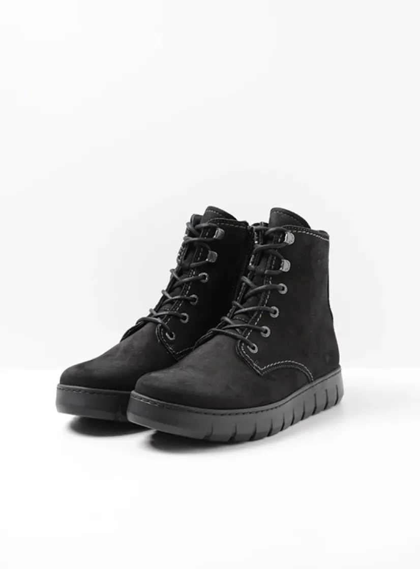 Wolky New Wave - zwart nubuck<DAMES Hoge Veterschoenen|Veterlaarzen