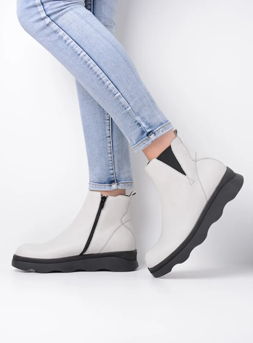 Wolky Nigata - winterwit leer<DAMES Herfst/Winter|Enkellaarsjes