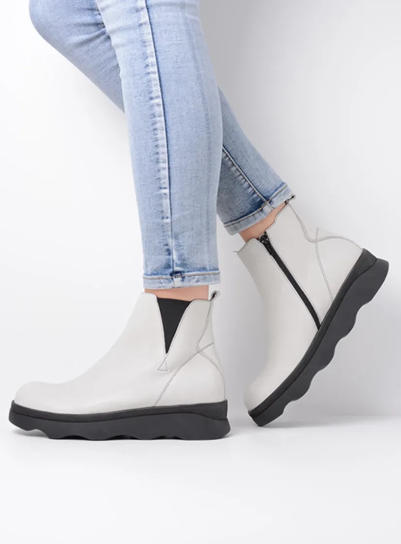 Wolky Nigata - winterwit leer<DAMES Herfst/Winter|Enkellaarsjes