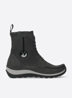 Wolky Ocean - asfalt nubuck<DAMES Hoge Veterschoenen|Veterlaarzen