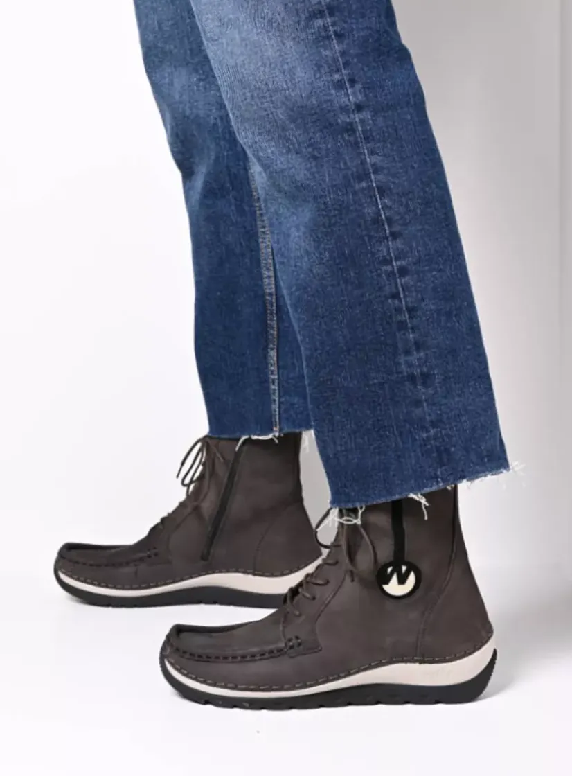 Wolky Ocean - asfalt nubuck<DAMES Hoge Veterschoenen|Veterlaarzen